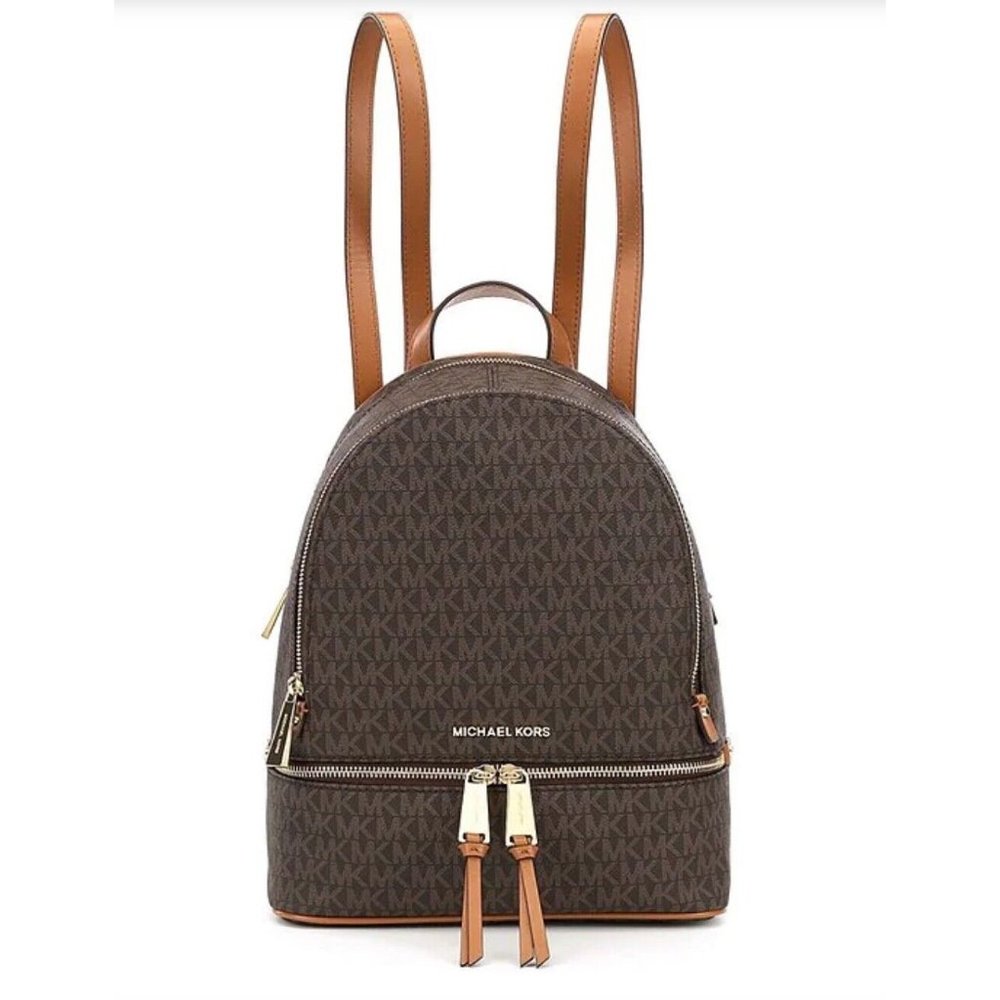 NWT Michael Kors Rhea Signature Logo Medium Backpack - Brown